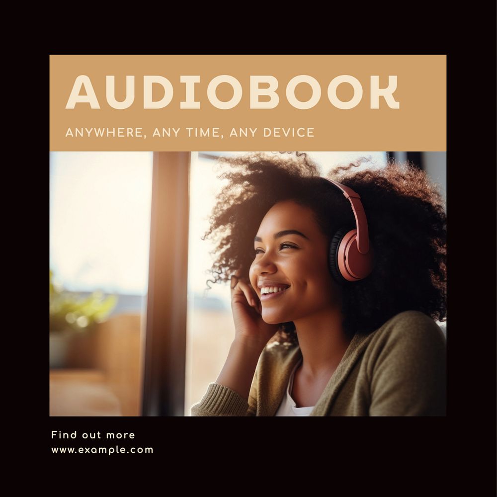 Audio book Instagram post template, editable text