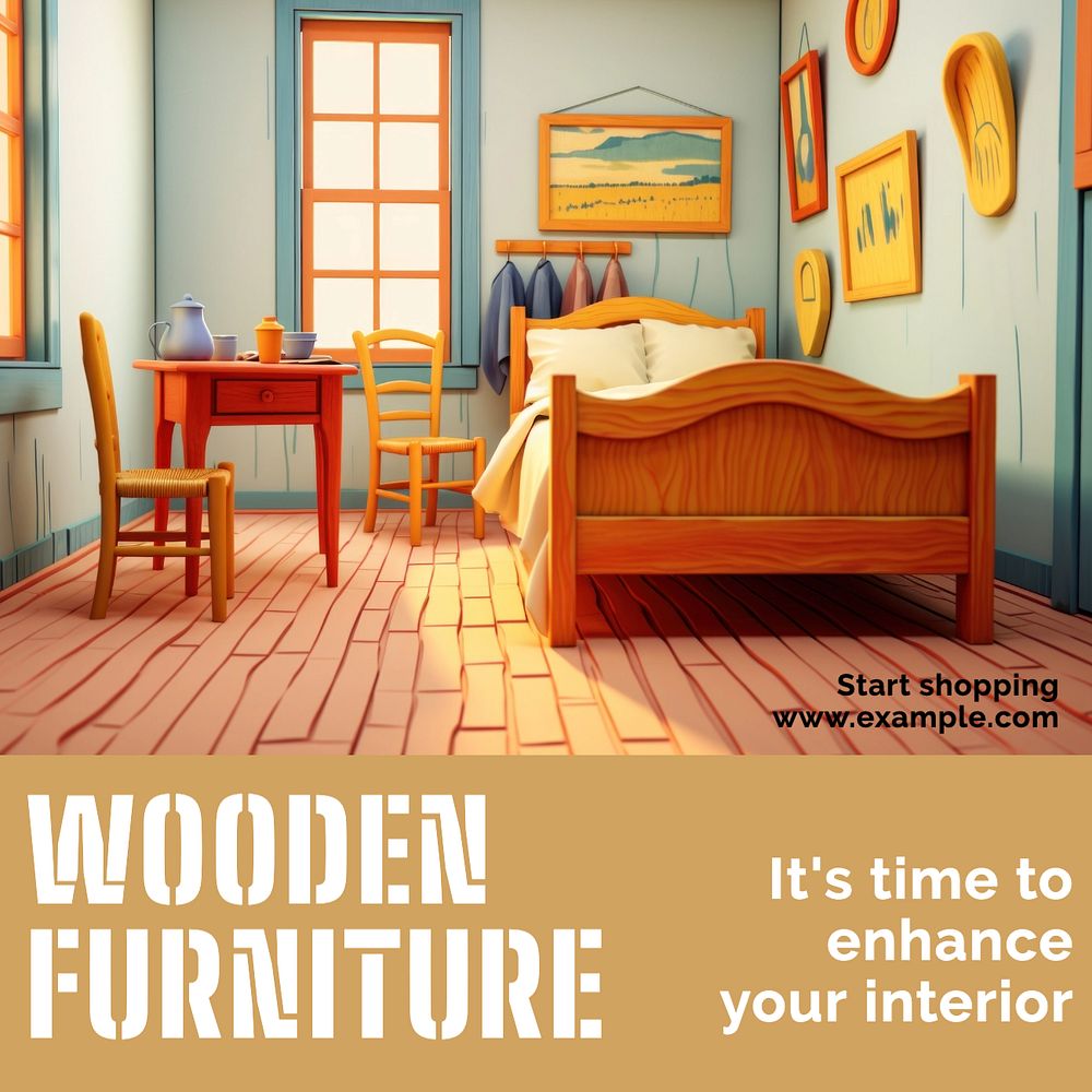 Wooden furniture Instagram post template, editable text