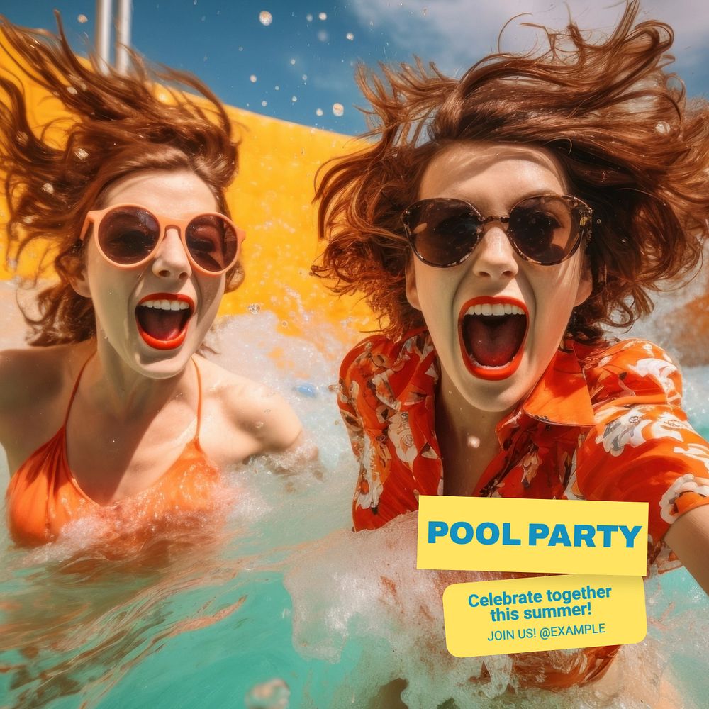 Pool party Instagram post template, editable text