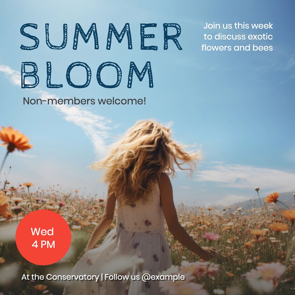 Summer bloom Instagram post template, editable text