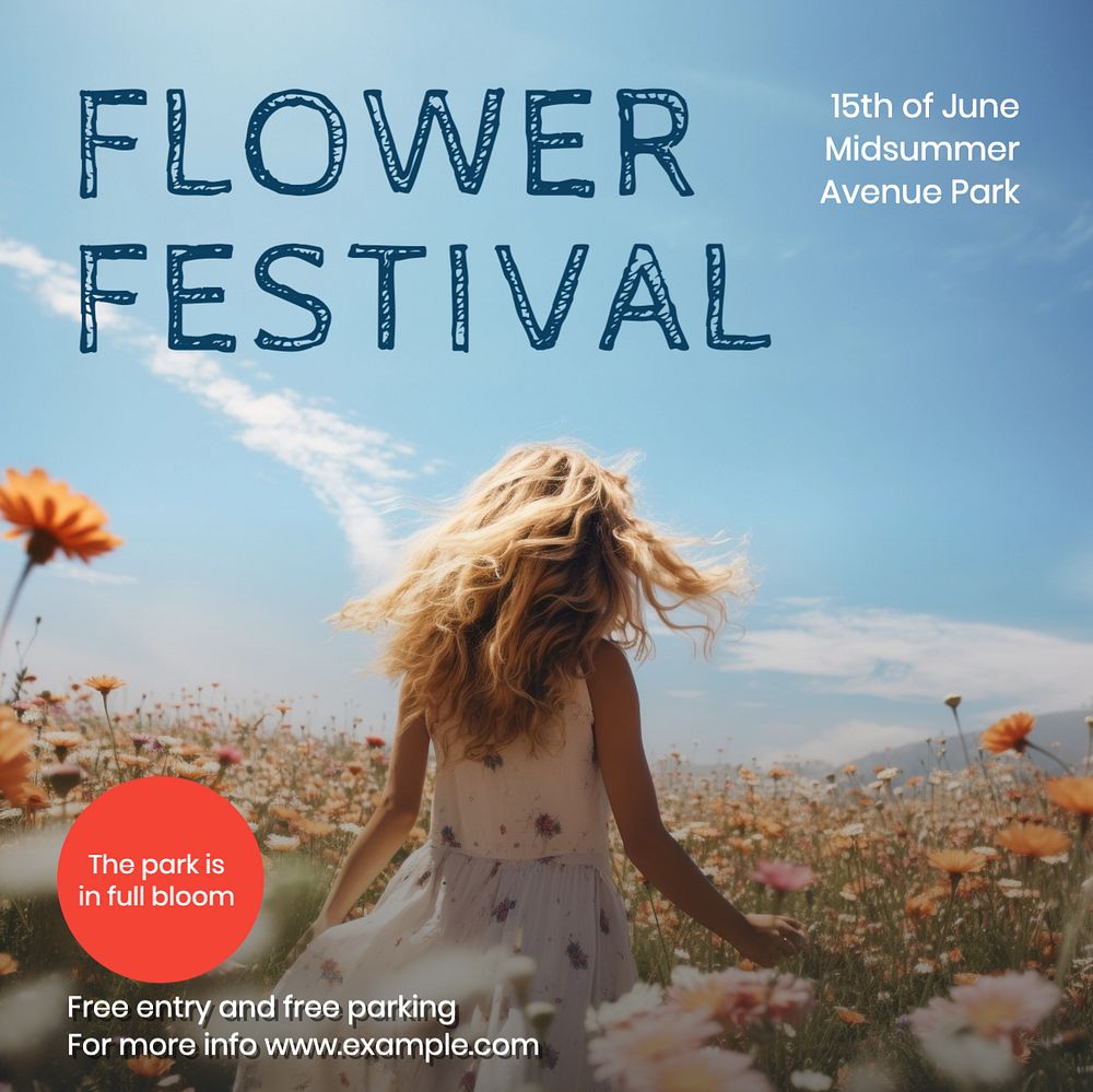 Flower festival Instagram post template, editable text