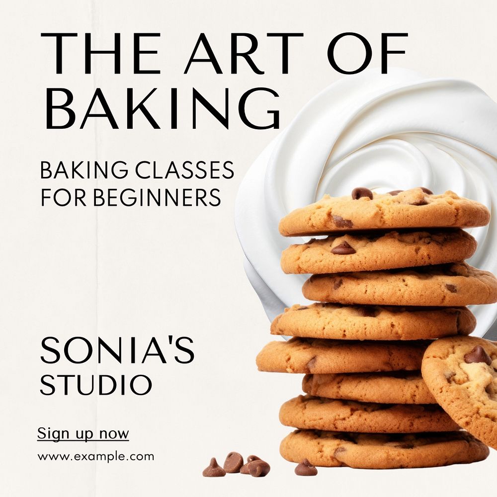 Baking class Instagram post template, editable text