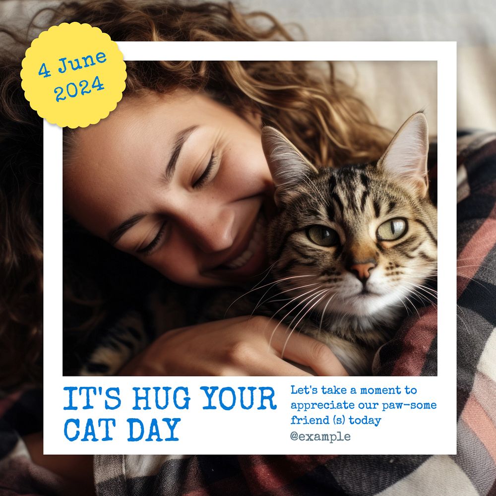 Hug your cat day Instagram post template, editable text