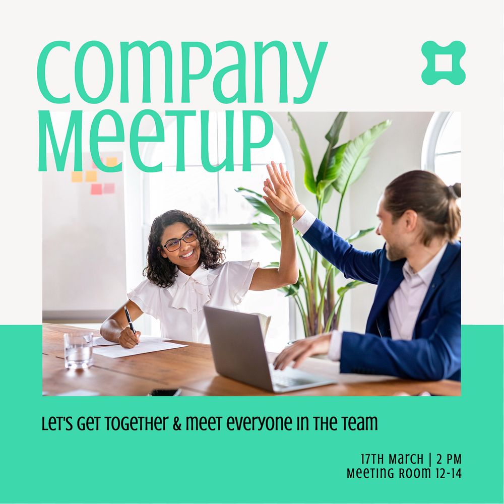 Company meetup Instagram post template, editable text