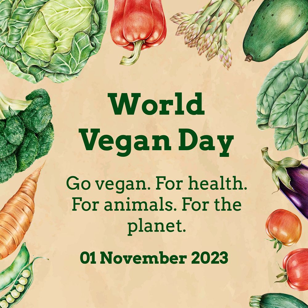 Vegan day Instagram post template, editable text