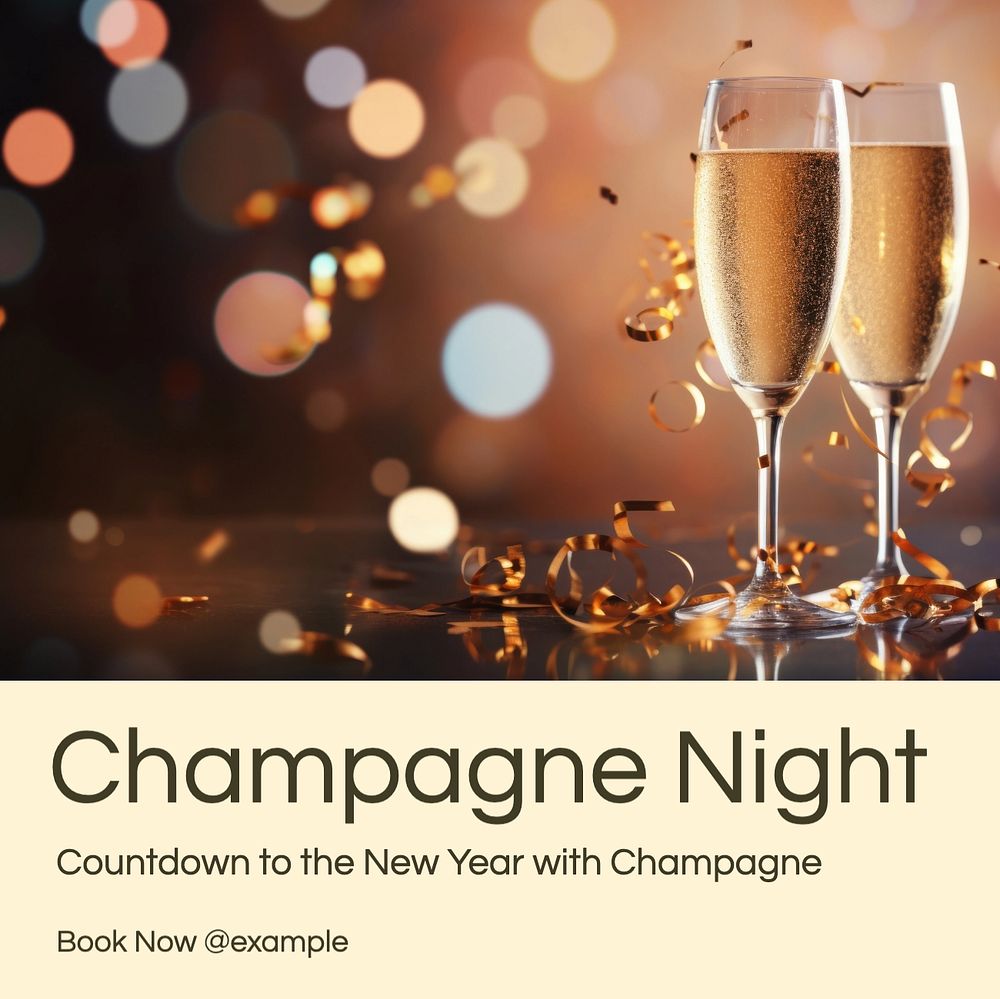 Champagne night Instagram post template, editable text