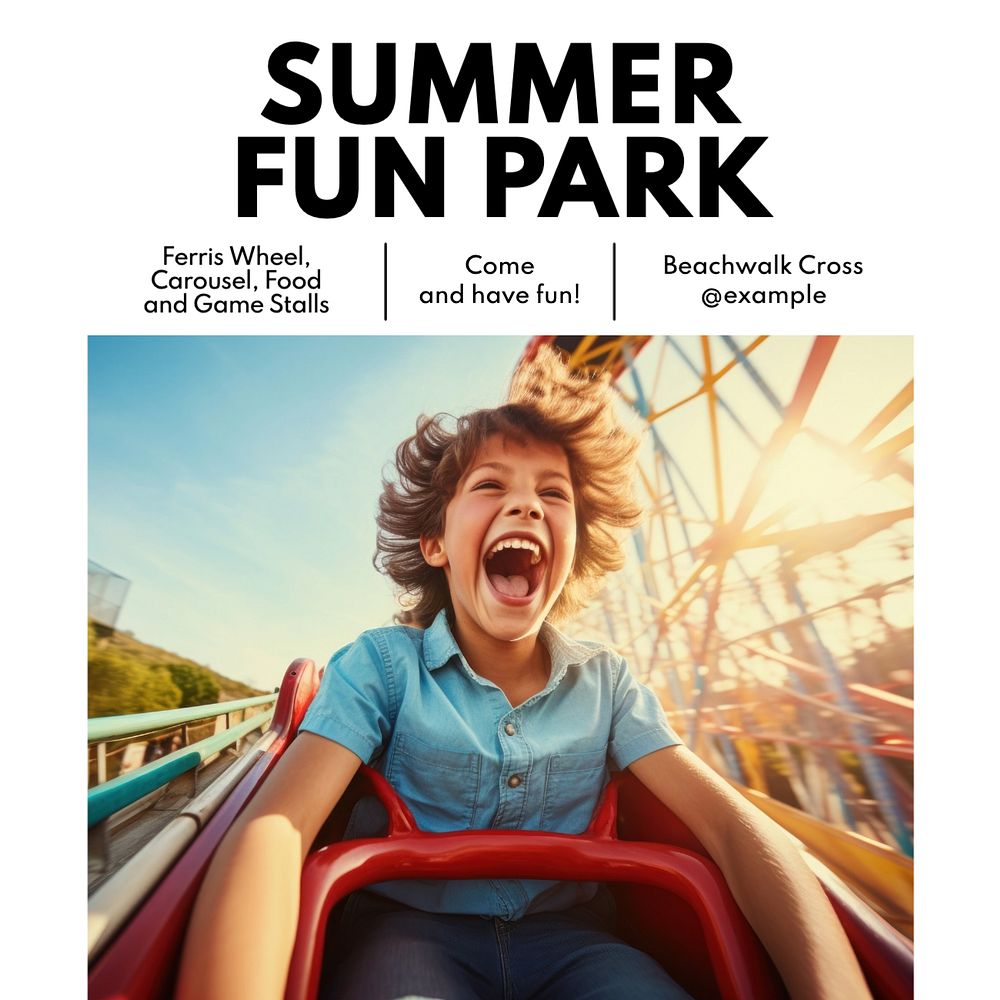 Summer fun park Instagram post template, editable text