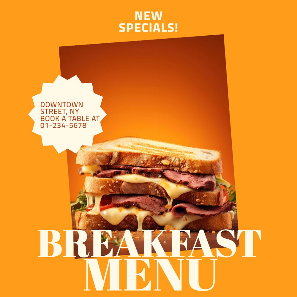 Breakfast menu Instagram post template, editable text