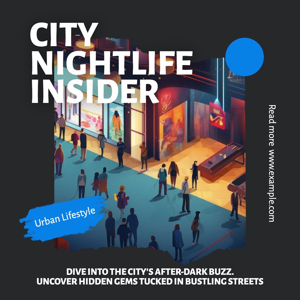 Nightlife city insider Instagram post template, editable text