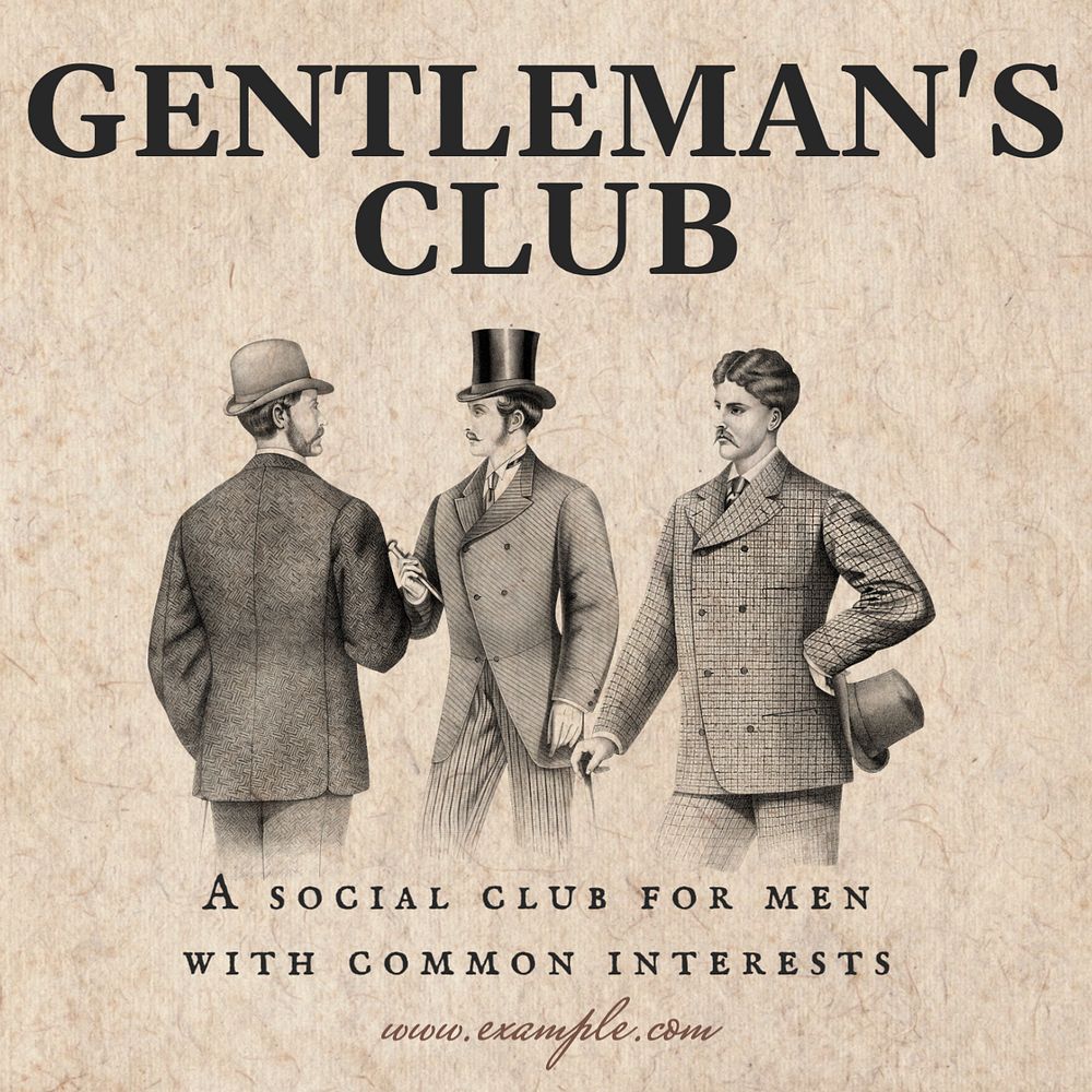 Gentlemen club Instagram post template, editable text