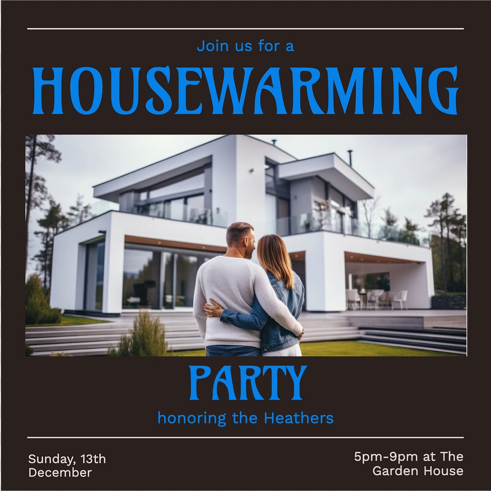 Housewarming party Instagram post template, editable text