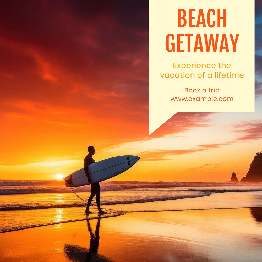 Beach getaway Instagram post template, editable text