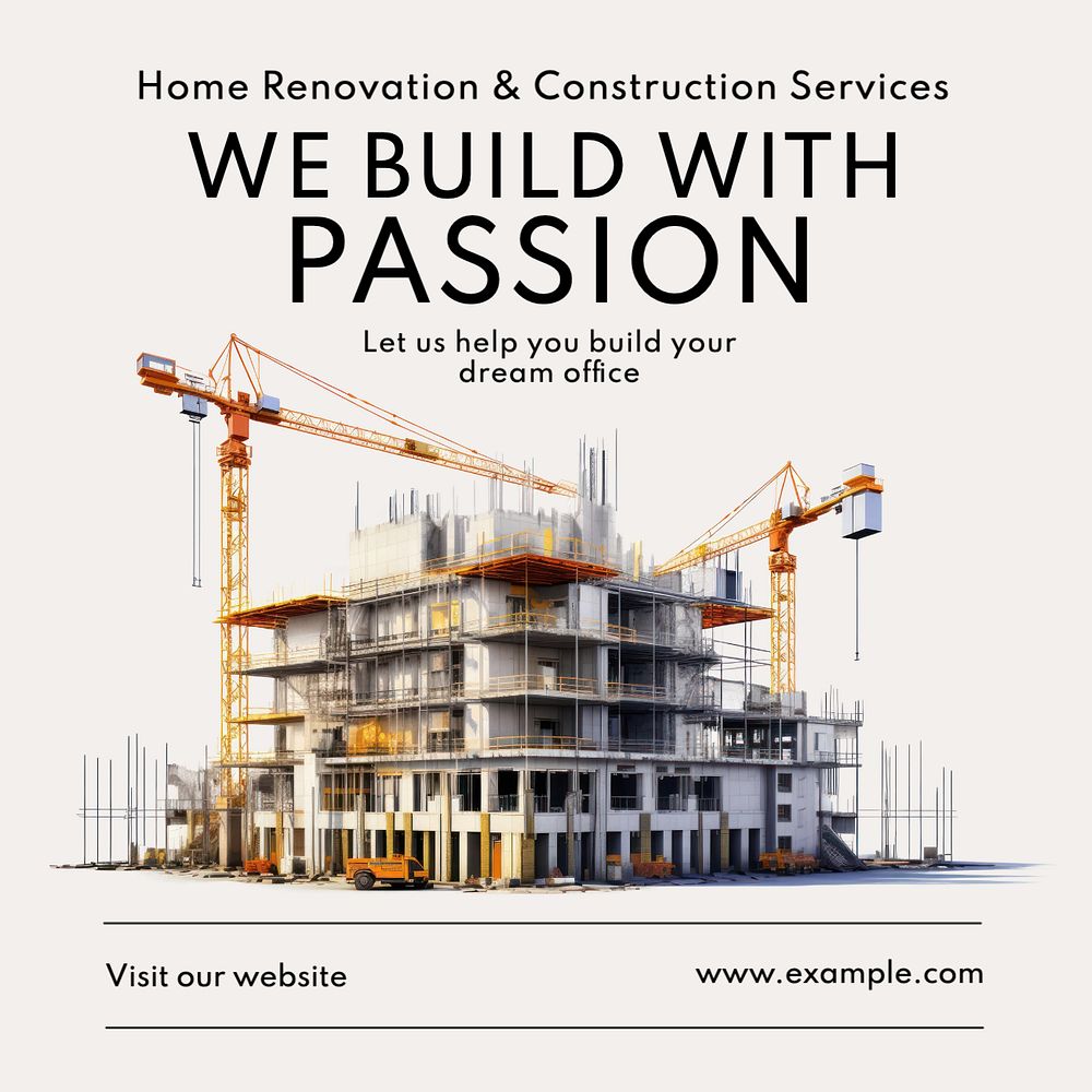 Renovation & construction Instagram post template, editable text