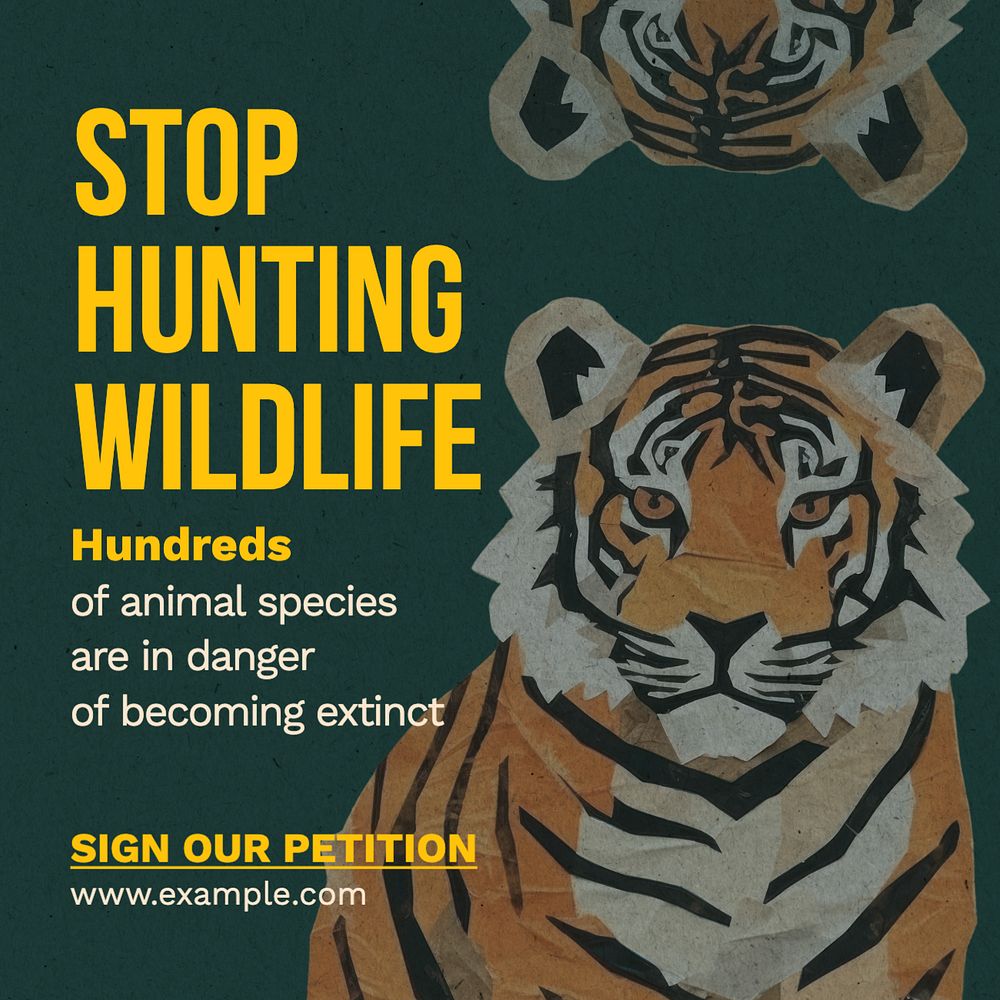 Stop hunting wildlife Instagram post template, editable text