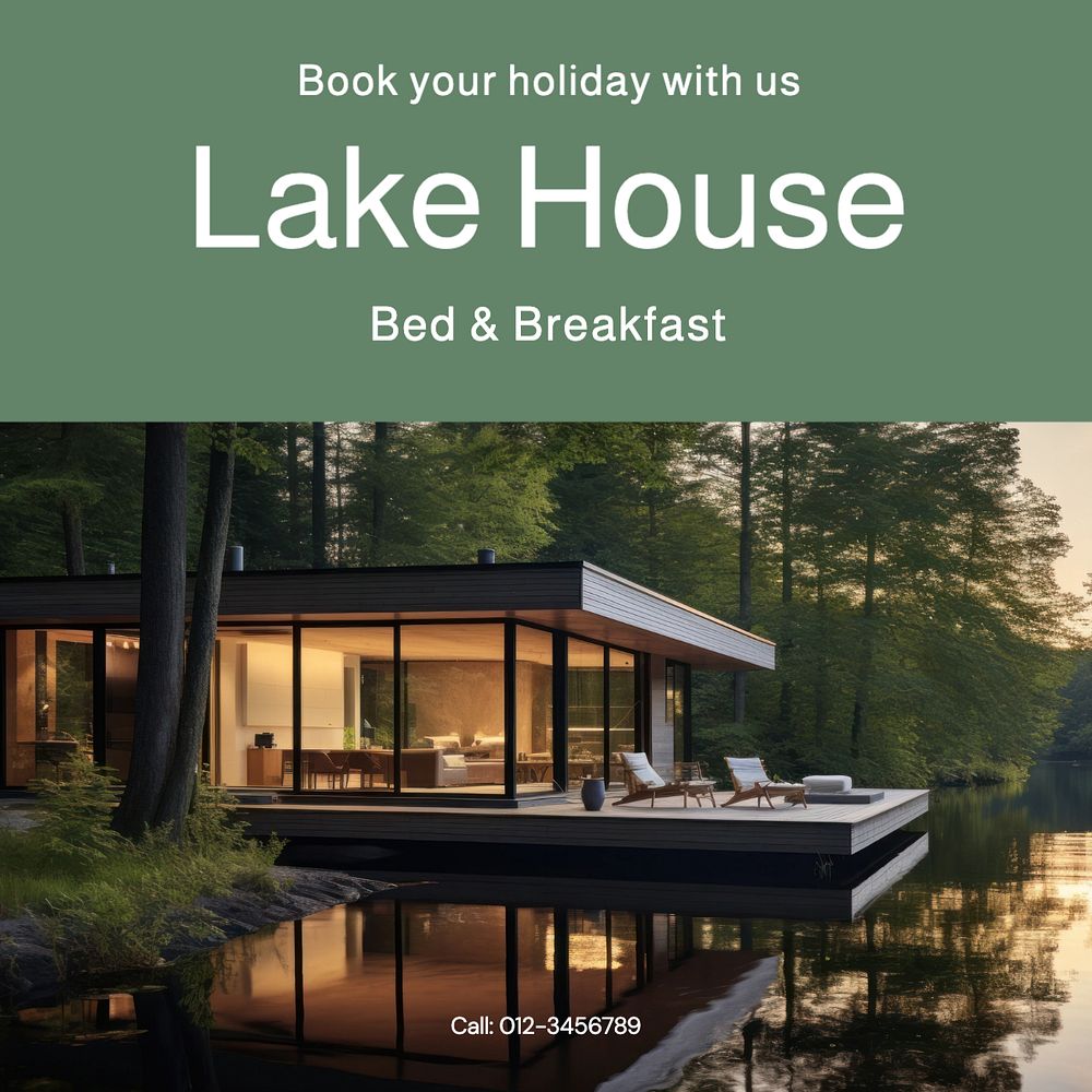 Lake house Instagram post template, editable text