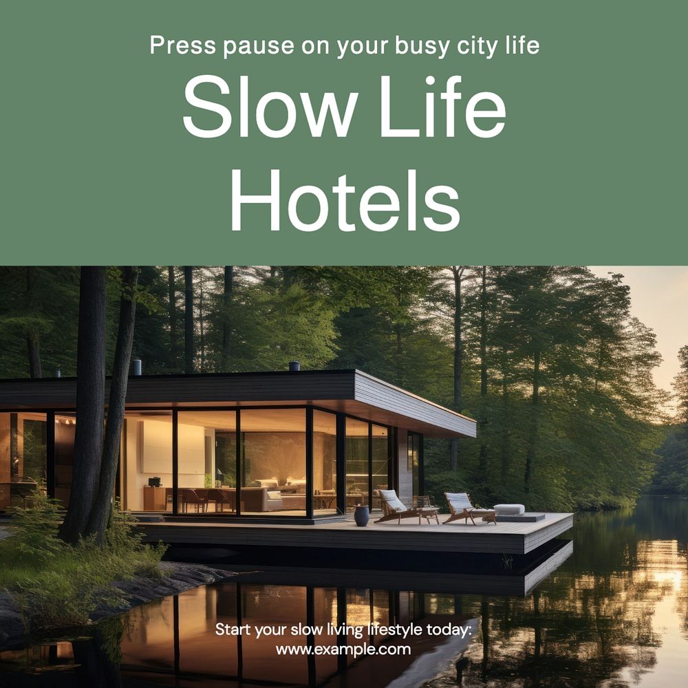 Slow life hotels Instagram post template, editable text