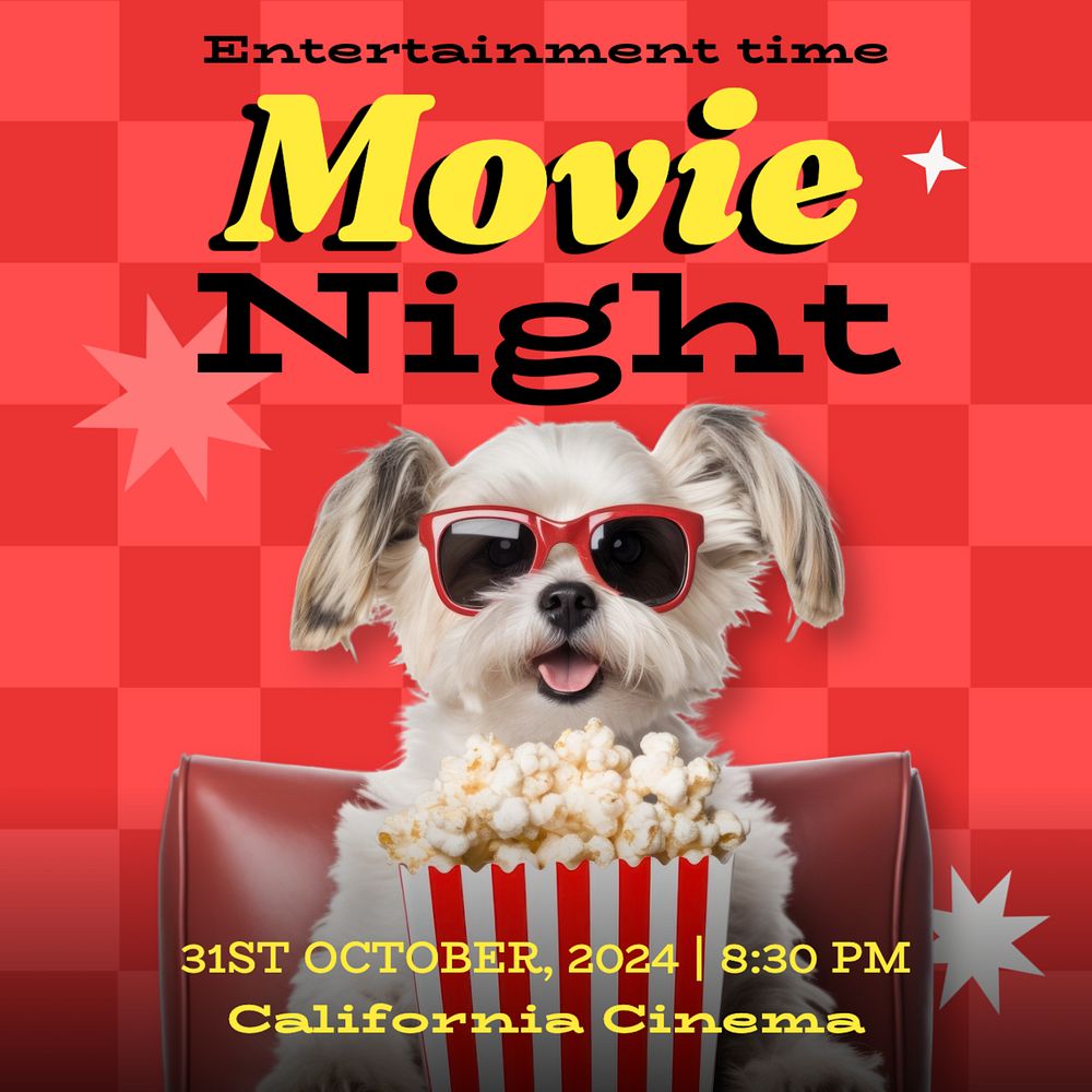 Movie night Instagram post template, editable text