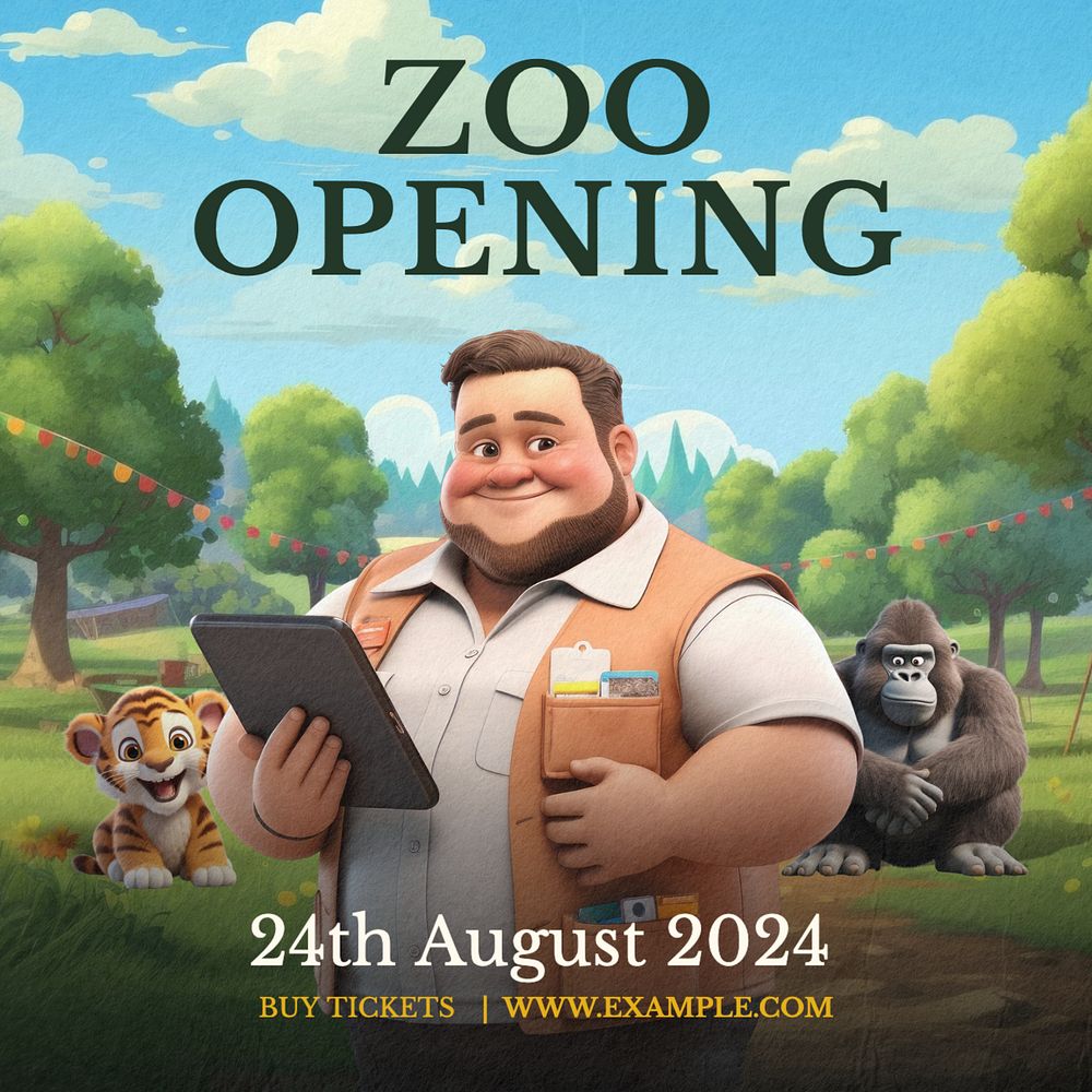 Zoo opening Instagram post template, editable text