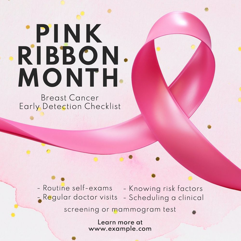 Pink ribbon month Instagram post template, editable text