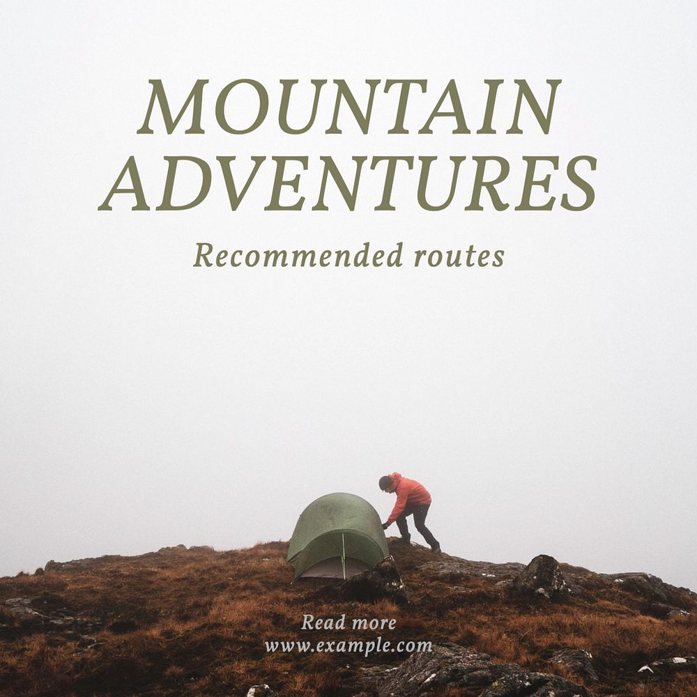 Mountain adventures Instagram post template, editable text