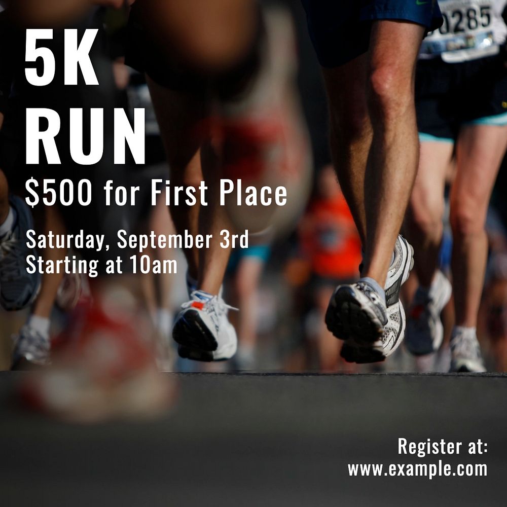 5k marathon Instagram post template, editable text