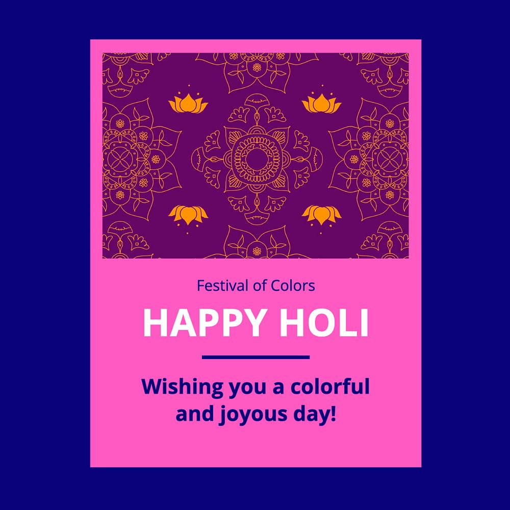 Happy Holi Instagram post template, editable text