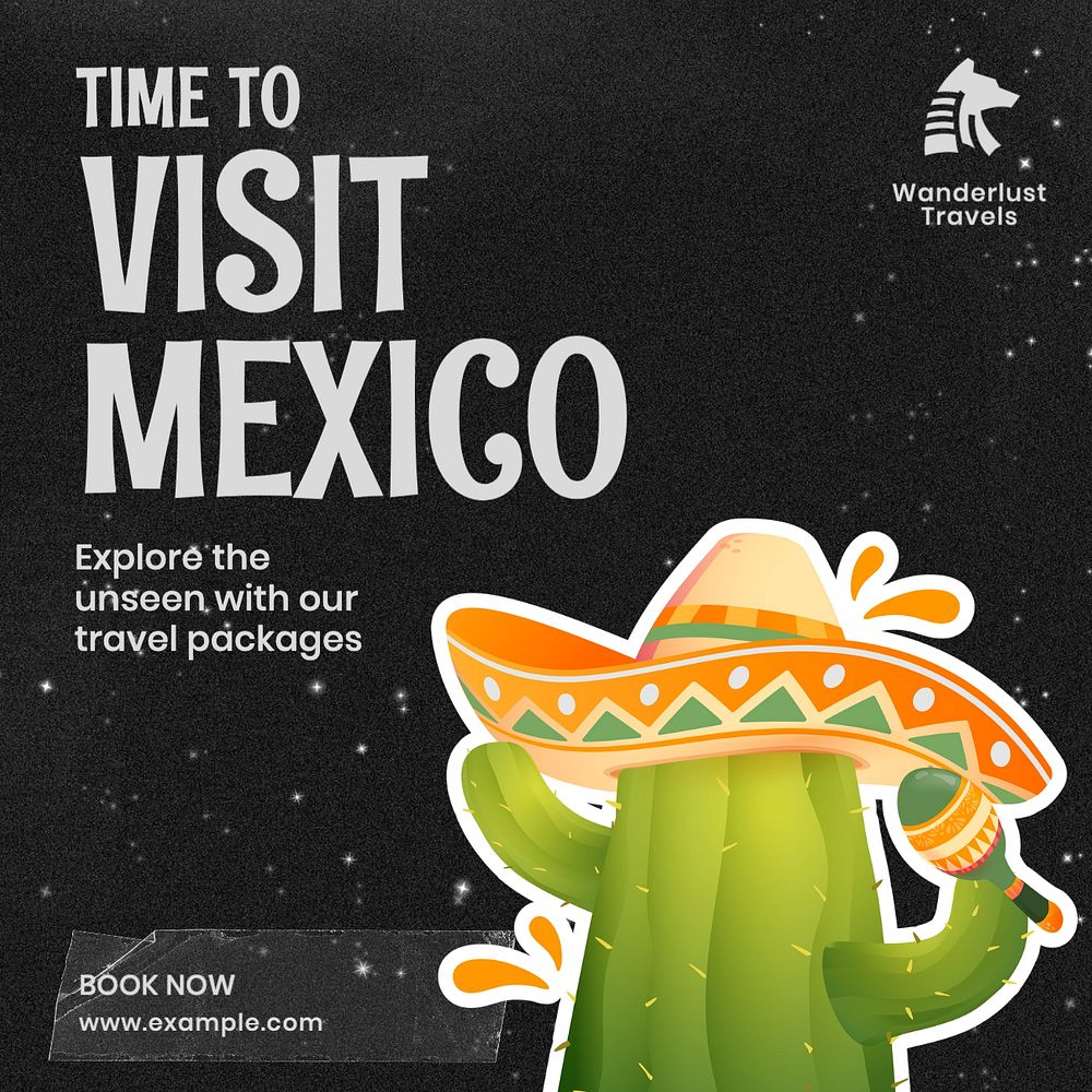 Visit Mexico Instagram post template, editable text