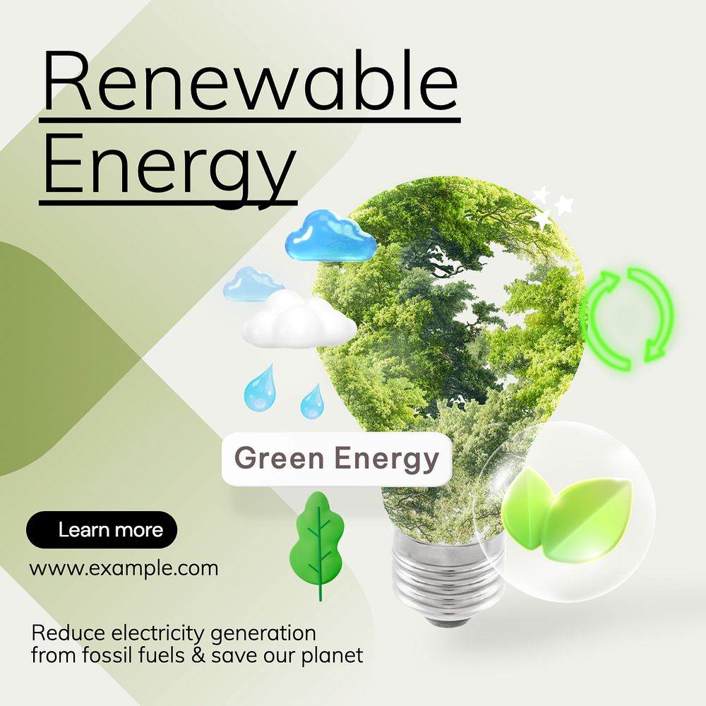 Renewable energy Instagram post template, editable text