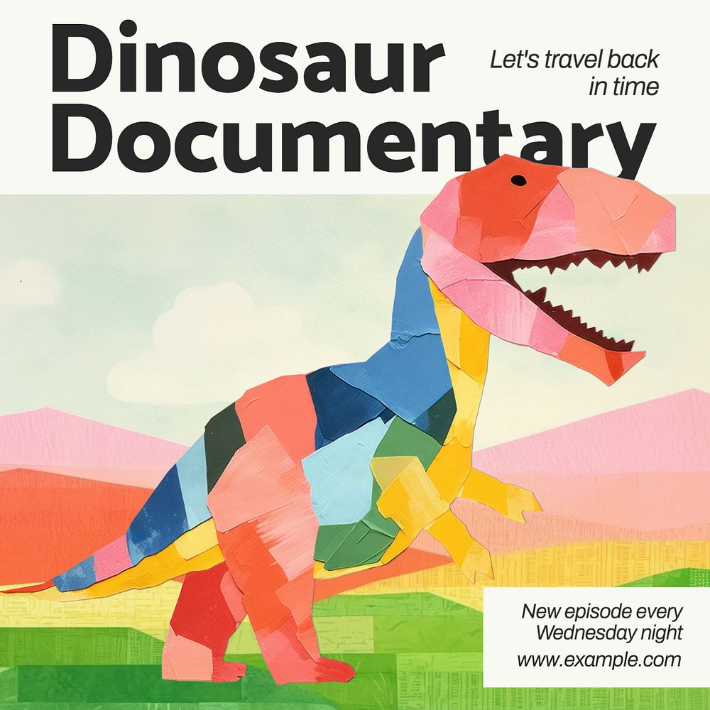 Dinosaur documentary Instagram post template, editable text