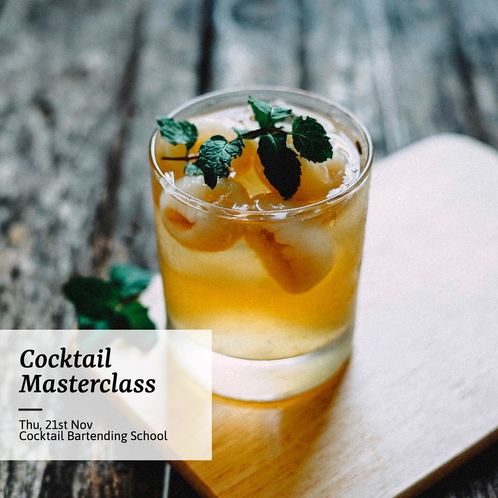 Cocktail class Instagram post template, editable text