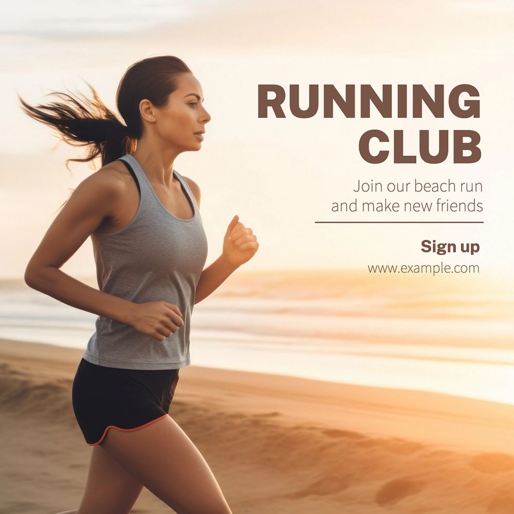 Beach running club Instagram post template, editable text