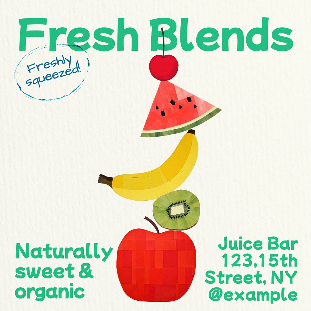 Fresh fruit blends Instagram post template, editable text