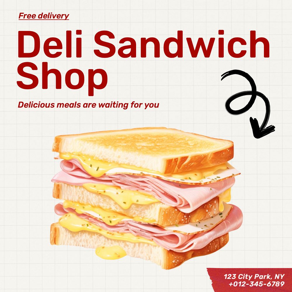 Deli sandwich shop Facebook post template, editable design