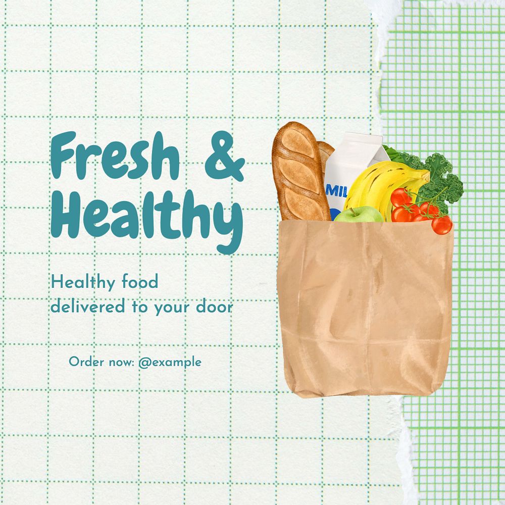 Fresh & healthy food  Instagram post template, editable text