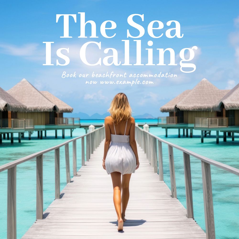 Sea is calling Instagram post template, editable text