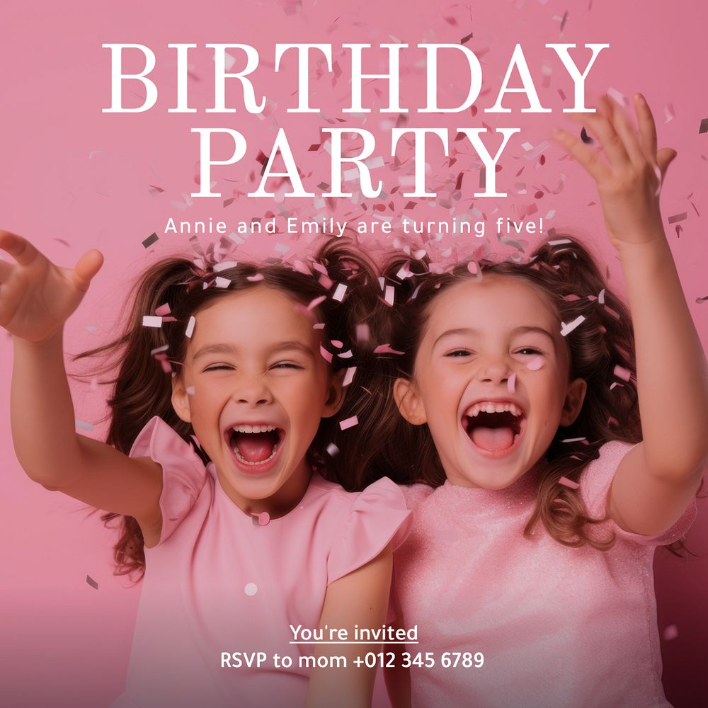 Birthday party Instagram post template, editable text