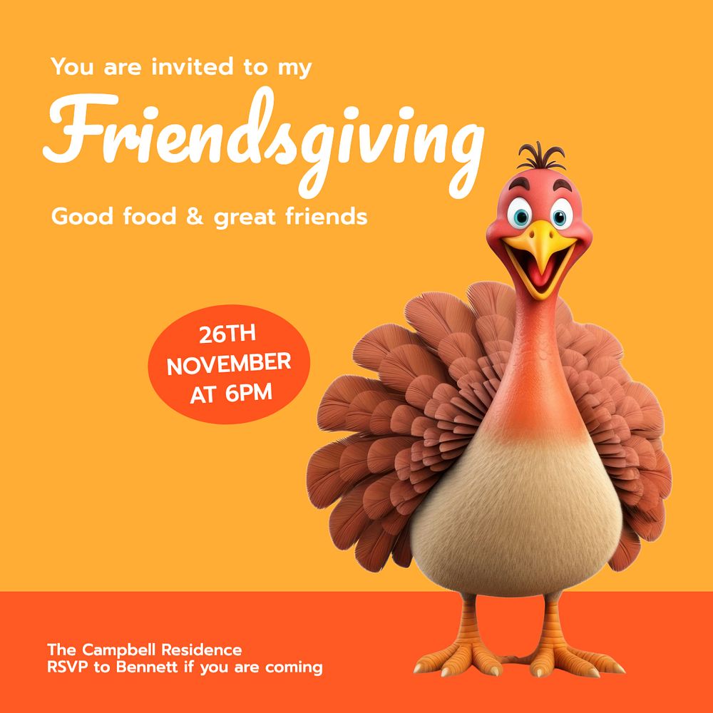 Friendsgiving party Instagram post template, editable text