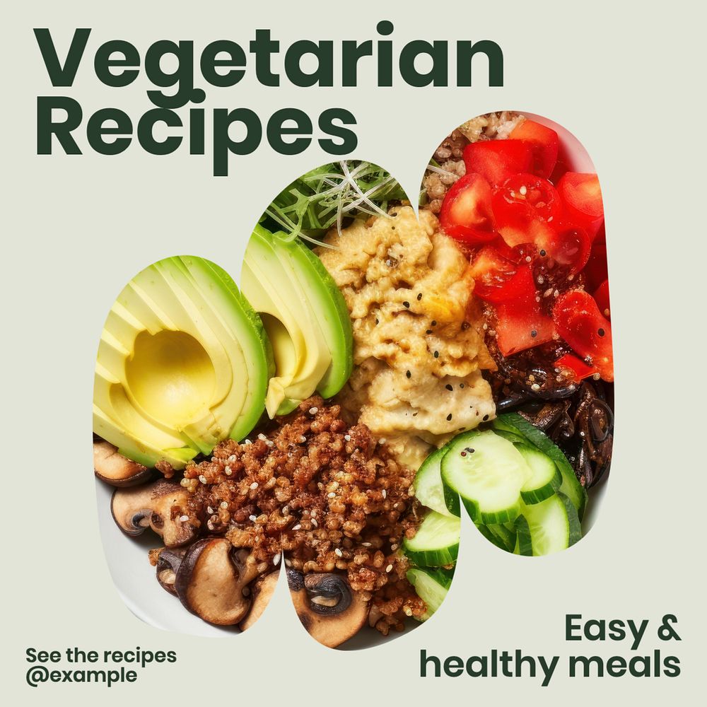 Vegetarian recipes Instagram post template, editable text