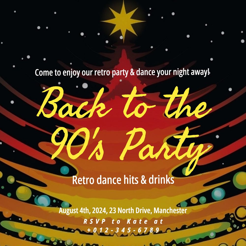 Retro party Instagram post template, editable text