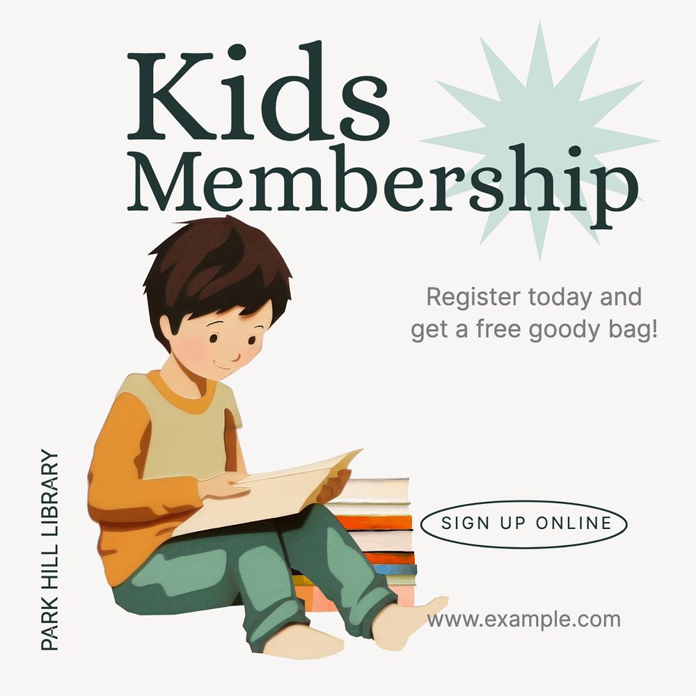 Kids membership Instagram post template, editable text