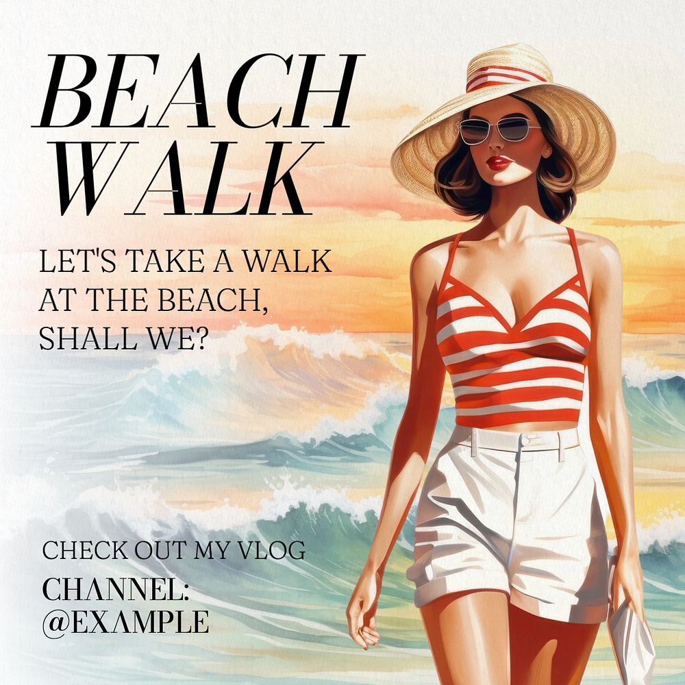 Beach Walk Instagram post template, editable text