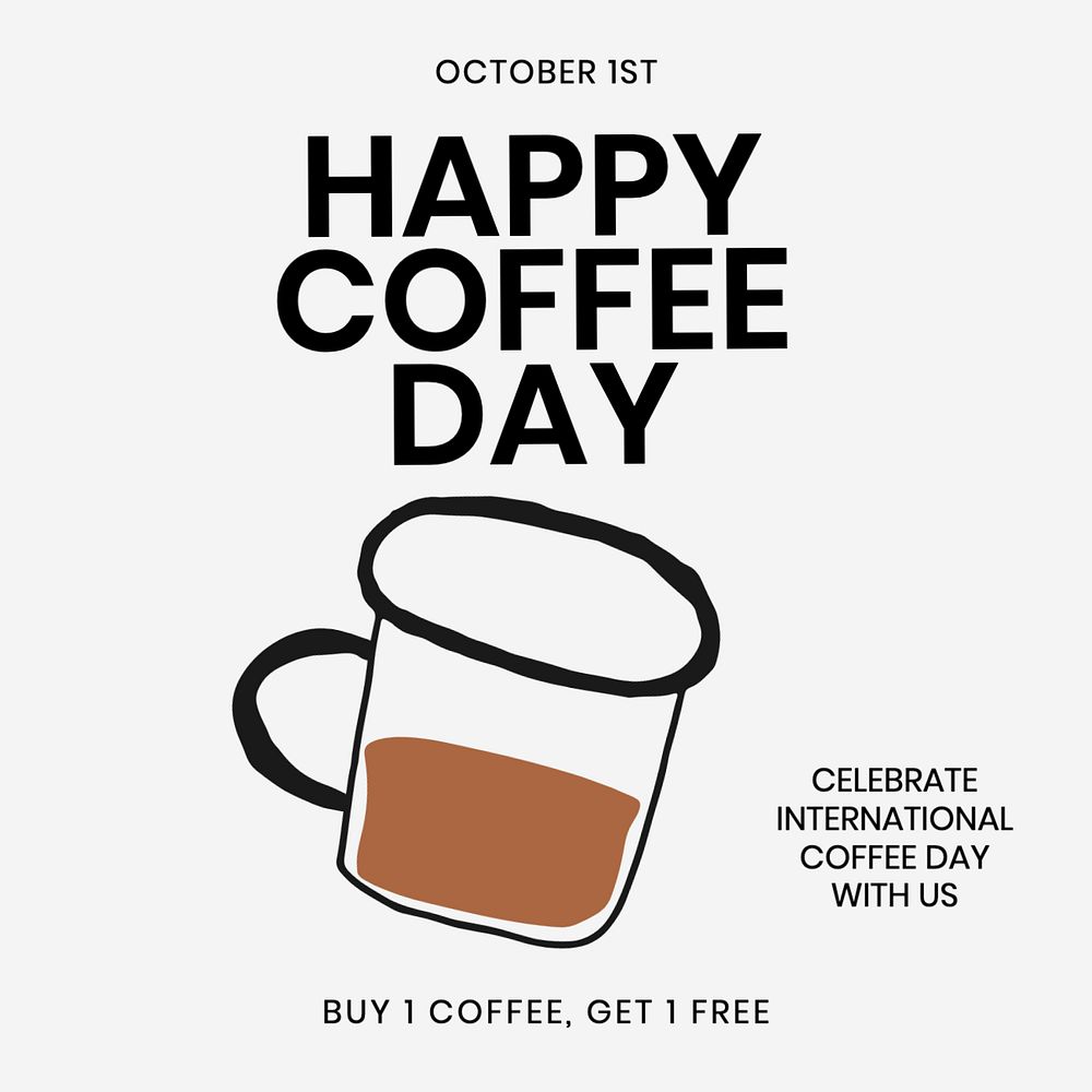 Happy coffee day Instagram post template, editable text