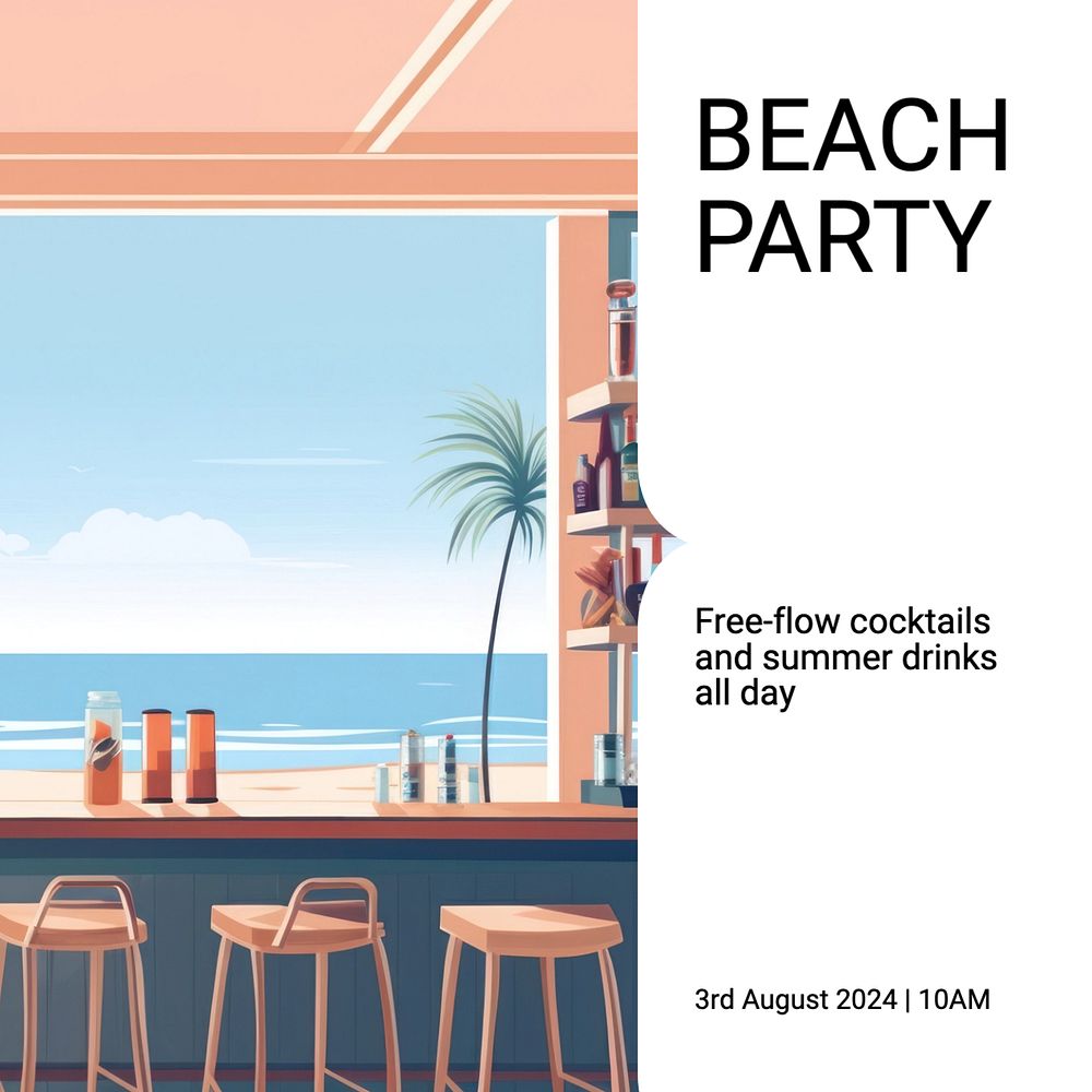 Beach party Instagram post template, editable text