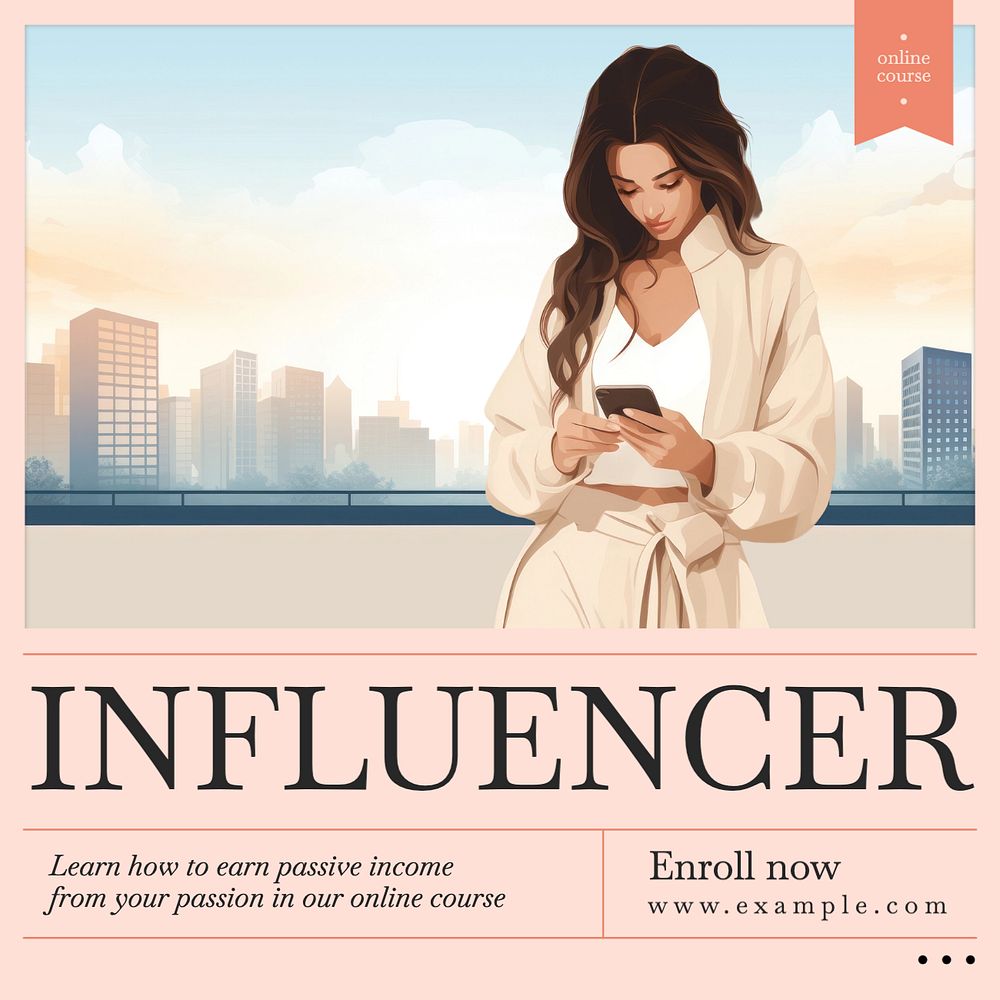 Influencer course Instagram post template, editable text