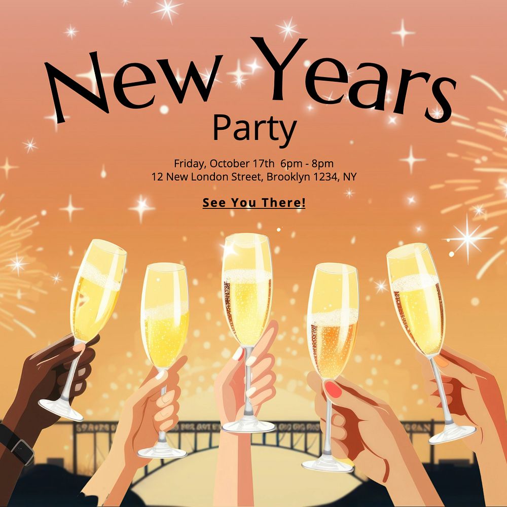 New years party Instagram post template, editable text