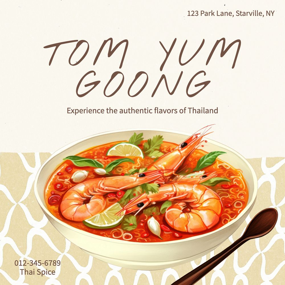 Tom yum goong Instagram post template, editable text