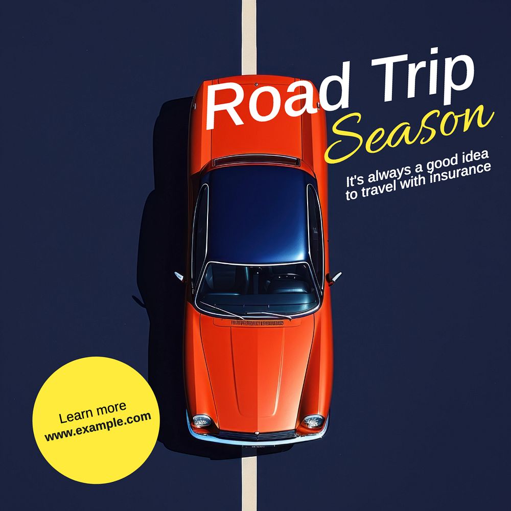 Road trip insurance Instagram post template, editable text