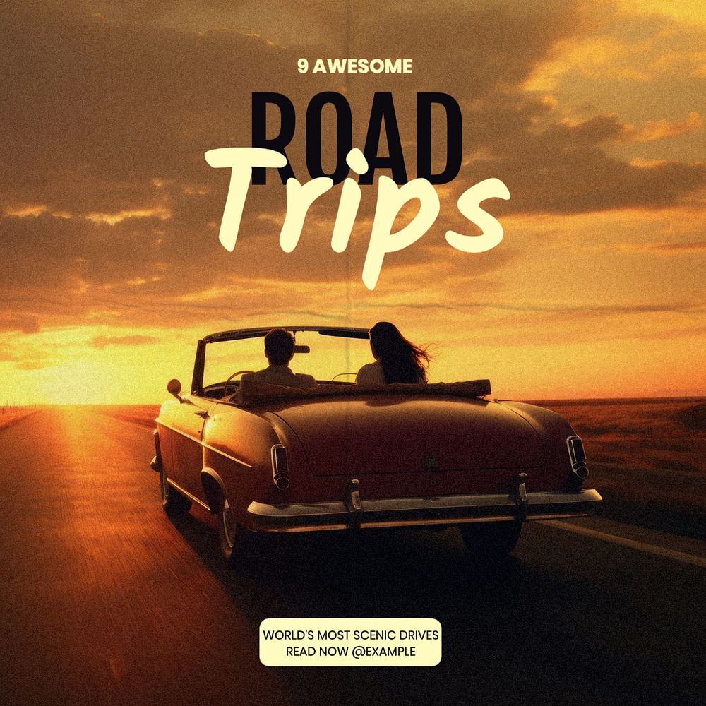 Awesome road trip Instagram post template, editable text