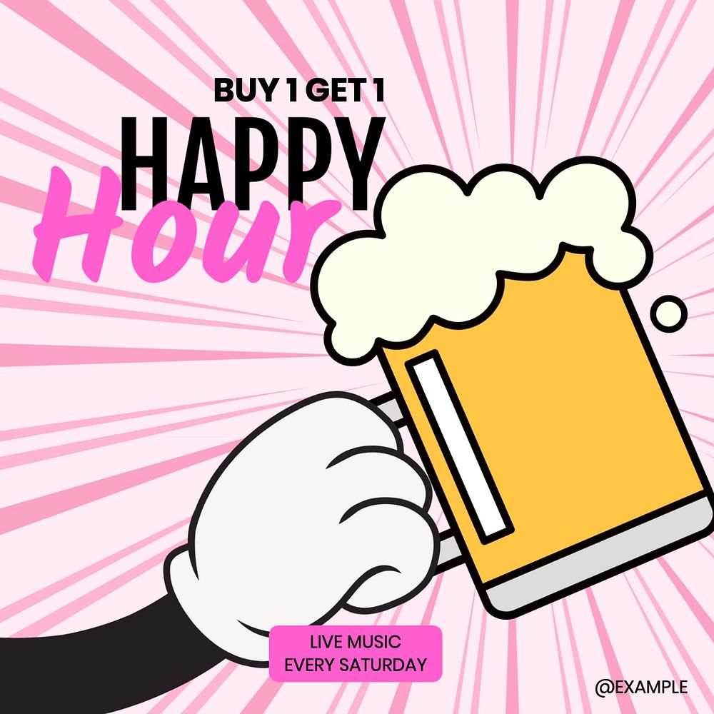 Happy hour Instagram post template, editable text