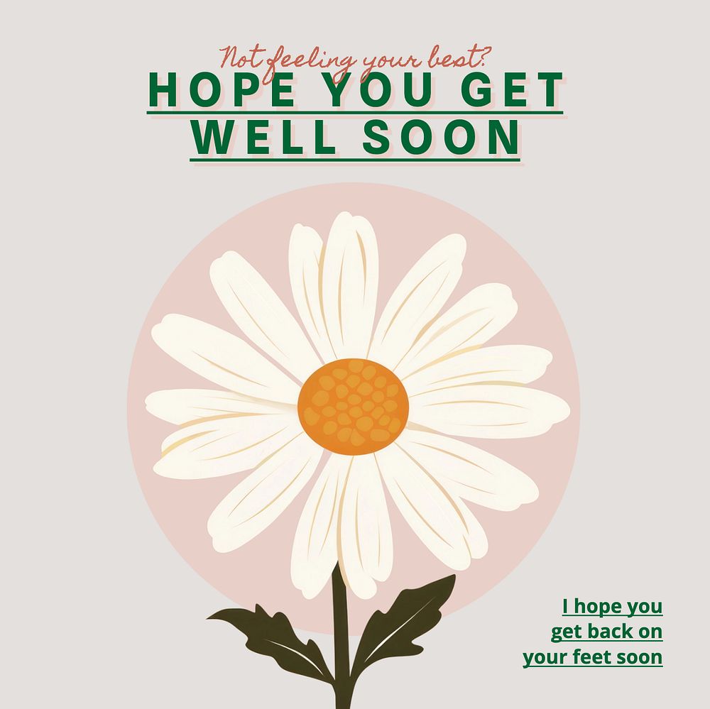 Get well soon Instagram post template, editable text